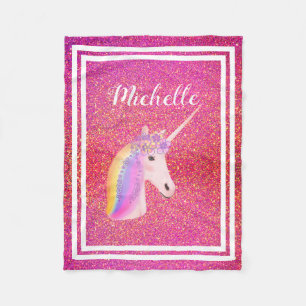 Personalised Pink Unicorn Glitter Sparkles Girls Fleece Blanket