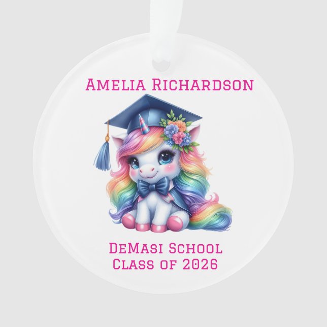 Personalised Pink Unicorn Graduation  Ornament (Front)