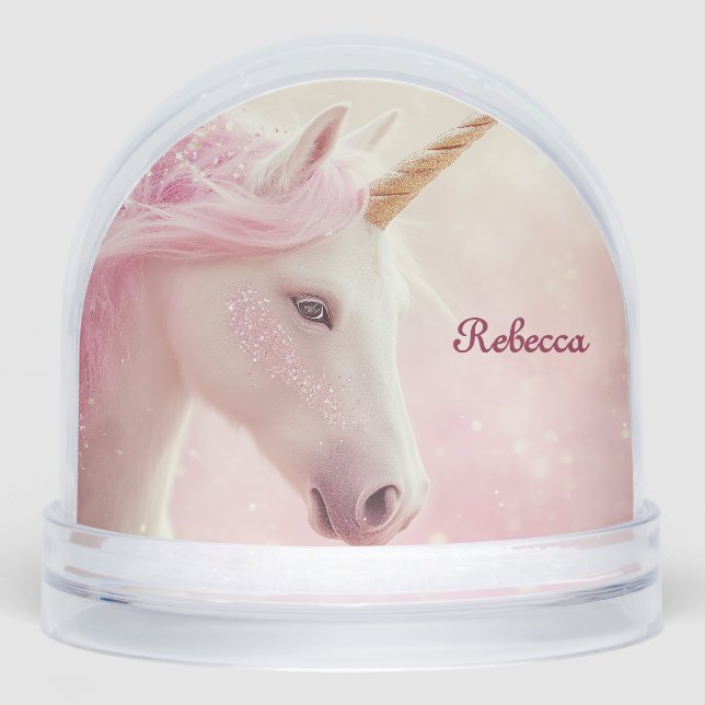 Personalised Pink Unicorn  Snowglobe (Front)