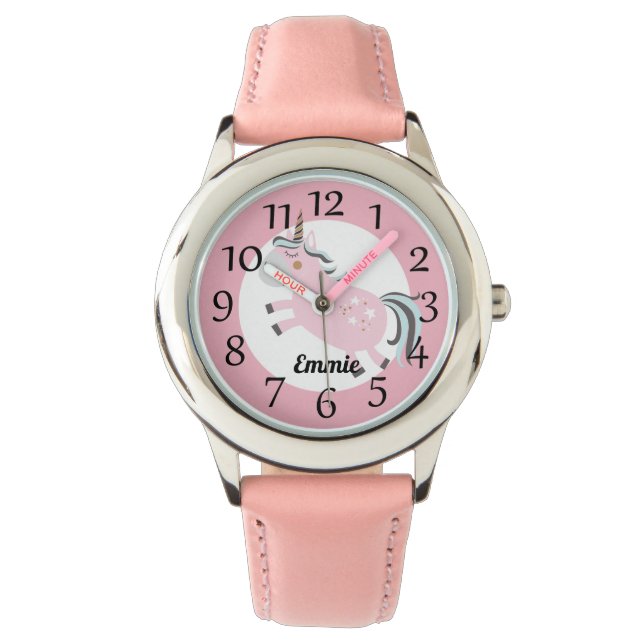 Personalised Pink Unicorn Stars Watch (Front)
