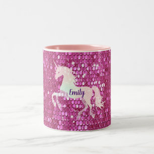 Personalised Pink Unicorn  Two-Tone Coffee Mug