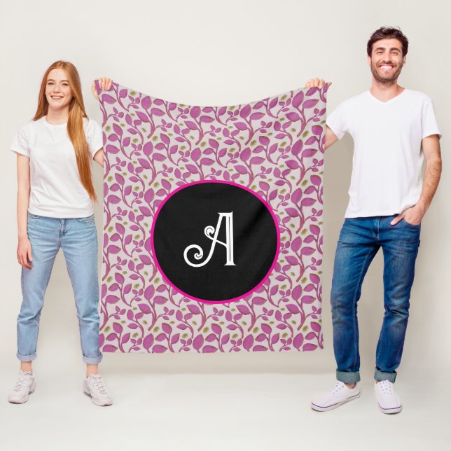 Personalised pink vine floral pattern  fleece blanket (In Situ)