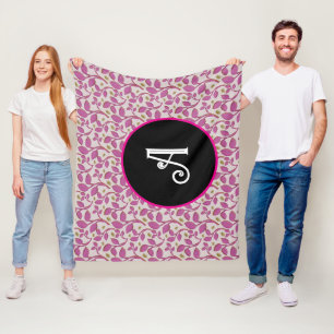 Personalised pink vine floral pattern fleece blanket
