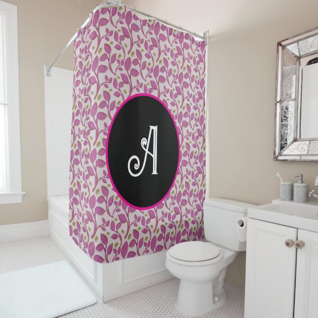 Personalised pink vine floral pattern  shower curtain (In Situ)