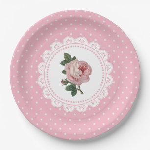 Personalised Pink Vintage Rose Paper Plates