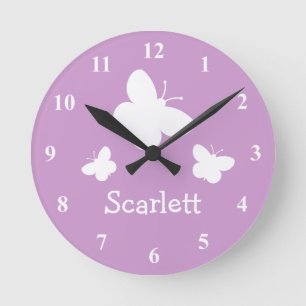 Personalised pink wall clock with butterflies