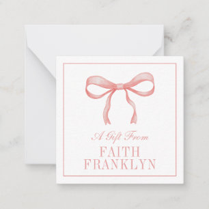 Personalised Pink Watercolor Bow Gift Enclosure Card