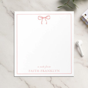 Personalised Pink Watercolor Bow Notepad