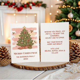 Personalised Pink Watercolor Christmas Tree Holiday Card