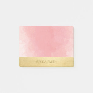 Personalised Pink Watercolor Faux Gold Foil Post-it Notes