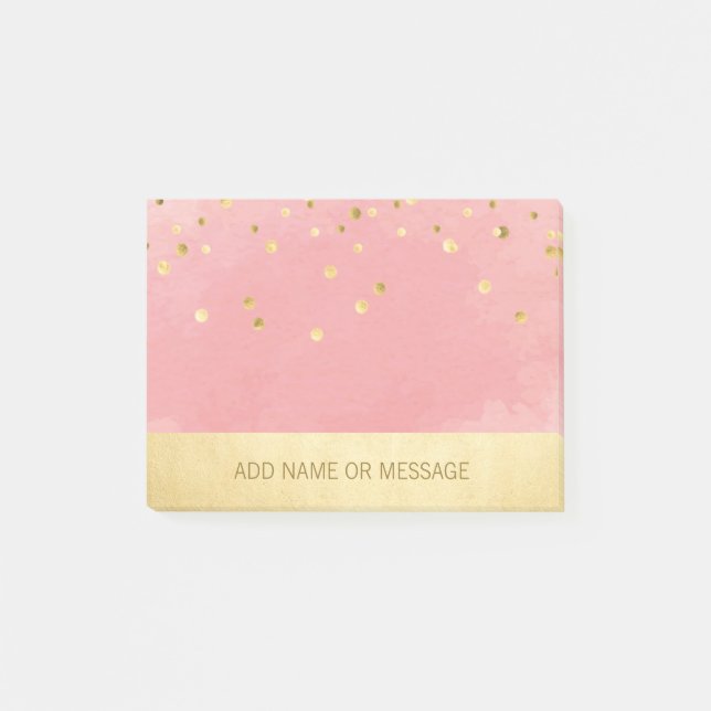 Personalised Pink Watercolor Faux Gold Foil Post-it Notes (Front)