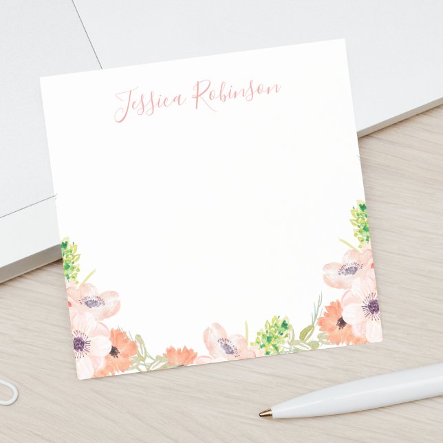 Personalised Pink Watercolor Floral Boho Post-it Notes (Creator Uploaded)