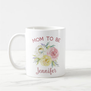 Personalised Pink Watercolor Flowers Mum To Be Coffee Mug