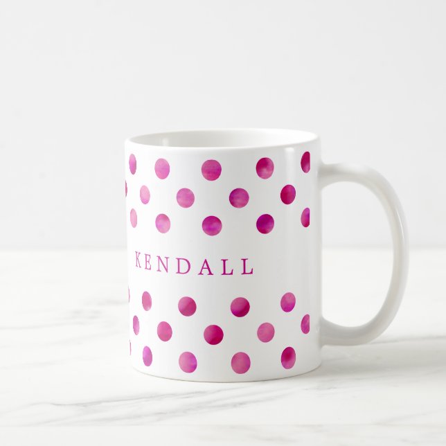 Personalised Pink Watercolor Polka Dots Coffee Mug (Right)
