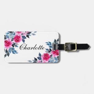 Personalised Pink Watercolor Roses Luggage Tag