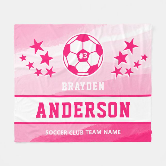 Personalised Pink Watercolor Soccer Player Name Fleece Blanket (Front (Horizontal))
