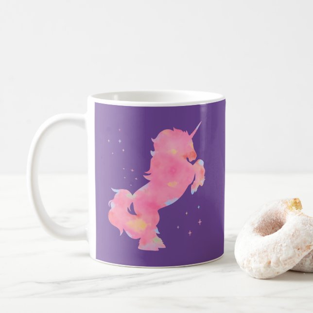 Personalised Pink Watercolor Unicorn Coffee Mug (With Donut)