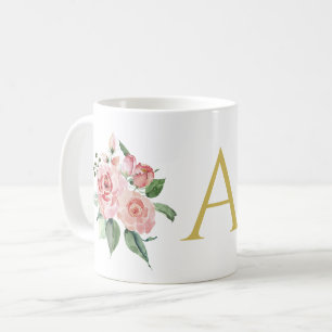 Personalised pink watercolour roses coffee mug