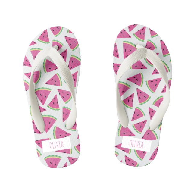 Personalised Pink Watermelon Tropical Summer Kid's Flip Flops (Footbed)
