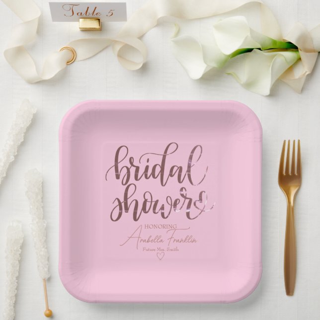 Personalised Pink Wedding Bridal Shower Paper Plate (Wedding)