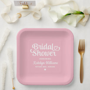 Personalised Pink Wedding Bridal Shower Paper Plate