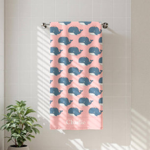 Personalised Pink Whale Kids Bath Towel