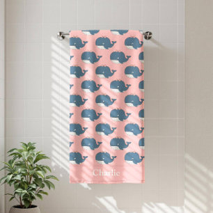 Personalised Pink Whale Kids Beach Towel