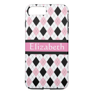 Personalised Pink White Black Argyle Pattern iPhone 8 Plus/7 Plus Case