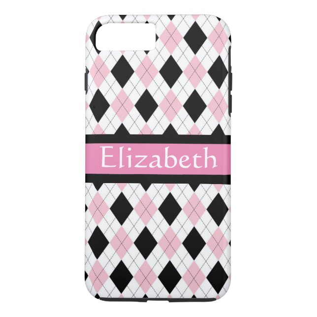 Personalised Pink White Black Argyle Pattern Case-Mate iPhone Case (Back)