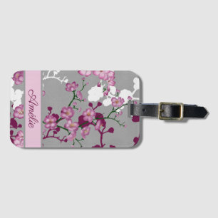 Personalised Pink White Burgundy Cherry Blossoms Luggage Tag