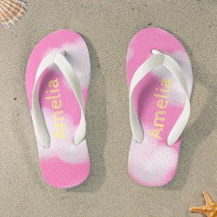 Personalised Pink & White Clouds Kid's Flip Flops