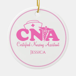 Personalised Pink White CNA Nurse Christmas Ceramic Tree Decoration