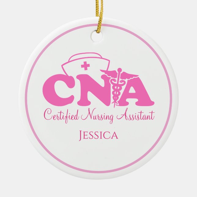 Personalised Pink White CNA Nurse Christmas   Ceramic Tree Decoration (Front)