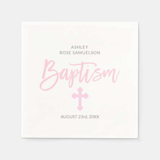 Personalised Pink White Cross GIRL BAPTISM Napkin (Front)