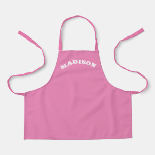 Personalised pink white custom name curved text apron