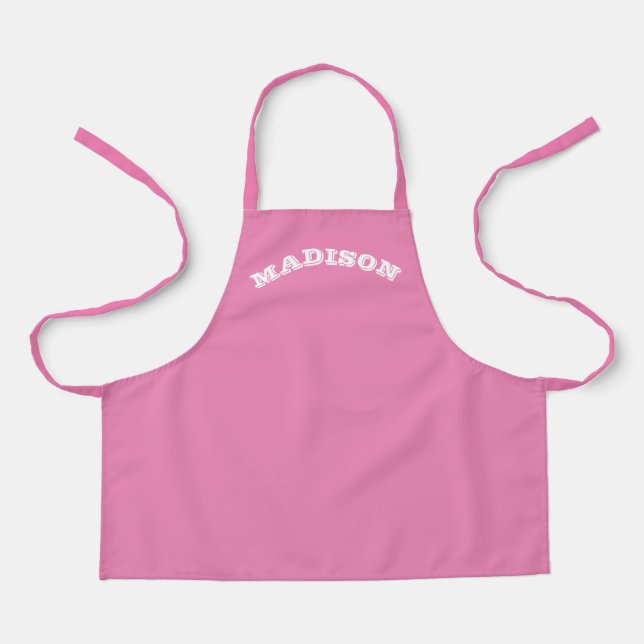 Personalised pink white custom name curved text apron (Front)