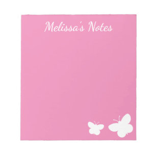 Personalised pink & white cute butterflies custom notepad