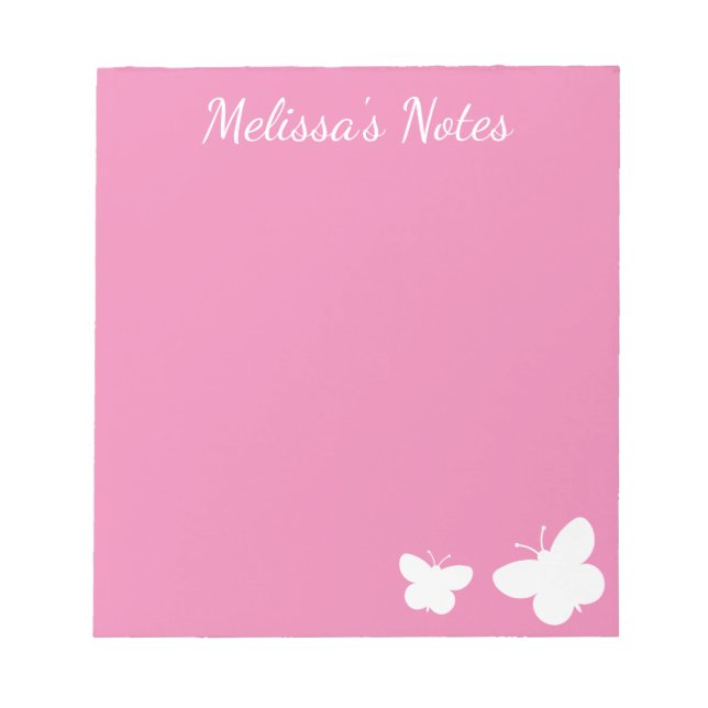 Personalised pink & white cute butterflies custom notepad (Front)