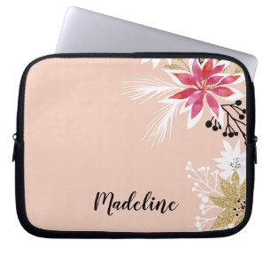 Personalised Pink & White Floral Laptop Sleeve