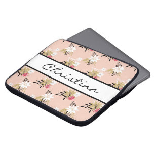 Personalised Pink & White Floral Laptop Sleeve