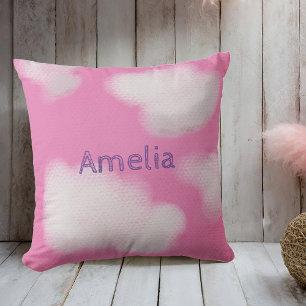 Personalised Pink & White fluffy Clouds Cushion