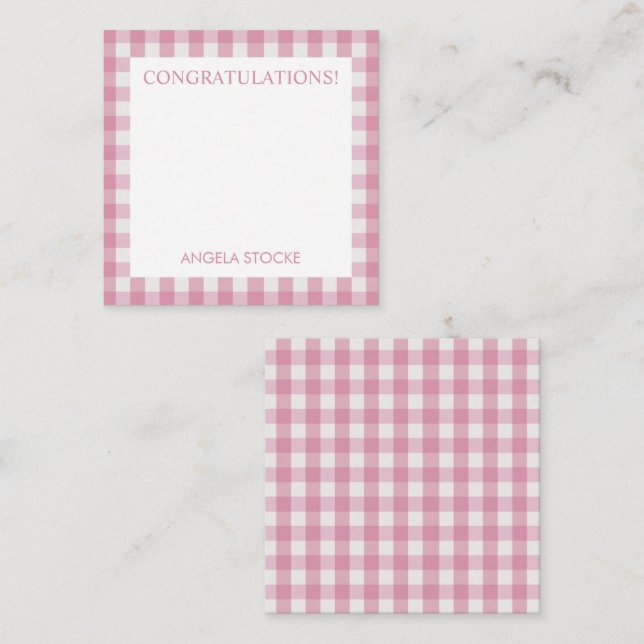 Personalised Pink White Gingham Card (Front/Back)