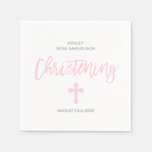 Personalised Pink White GIRL Cross CHRISTENING Napkin