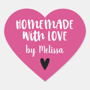 Personalised Pink White Homemade With Love Heart Heart Sticker