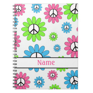 Personalised Pink White Peace Sign Notebook
