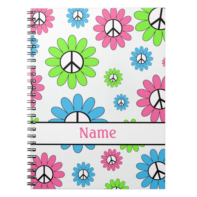 Personalised Pink White Peace Sign Notebook (Front)