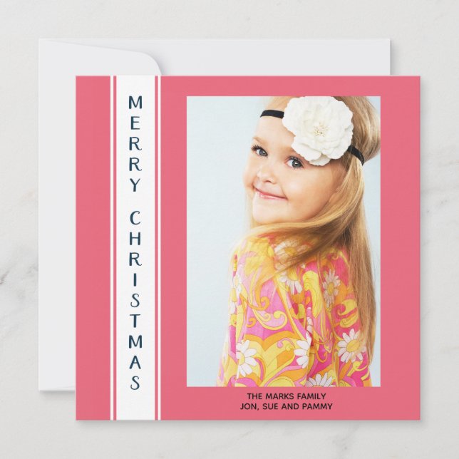 Personalised Pink White Photo Christmas Greeting Holiday Card (Front)