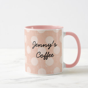 Personalised Pink White Polka Dotted Coffee Mug