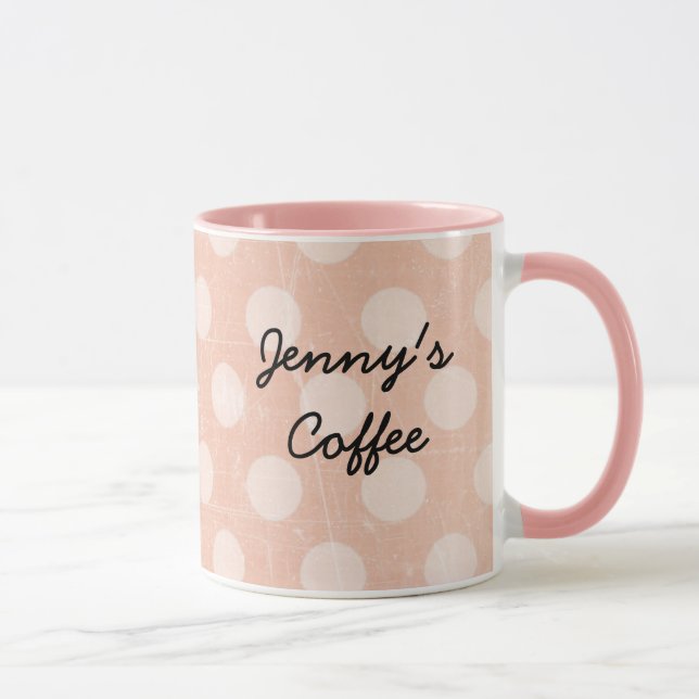 Personalised Pink White Polka Dotted Coffee Mug (Right)