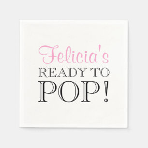 Personalised Pink White READY TO POP Baby Shower Napkin